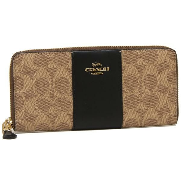 コーチ 財布 COACH 73739 B4OOH スリムアコーディオン ジップ カラーブロック コーテッド キャンバス シグネチャー レディース 長財布 タン ブラック (1)…