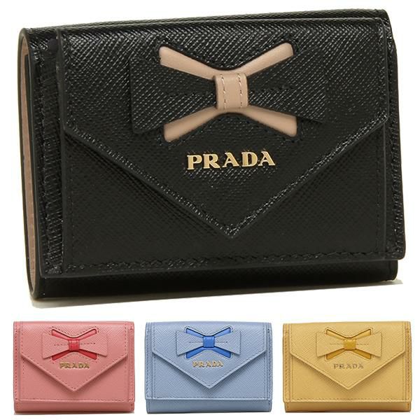 プラダ 三つ折り財布 サフィアーノ ミニ財布 リボン レディース PRADA  