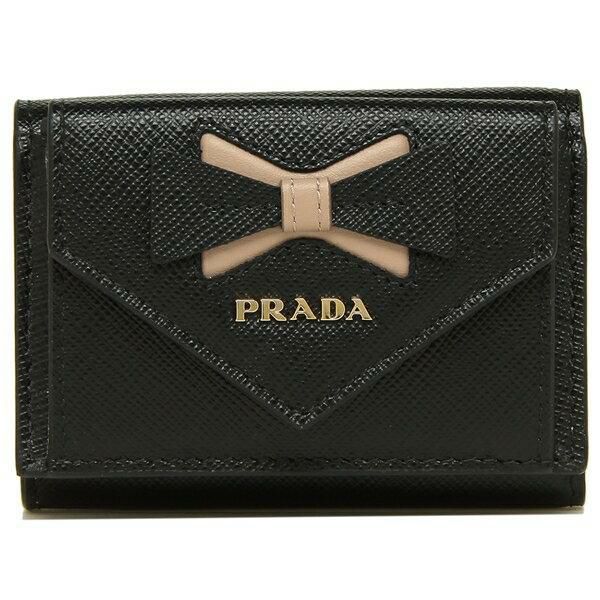 プラダ 三つ折り財布 サフィアーノ ミニ財布 リボン レディース PRADA