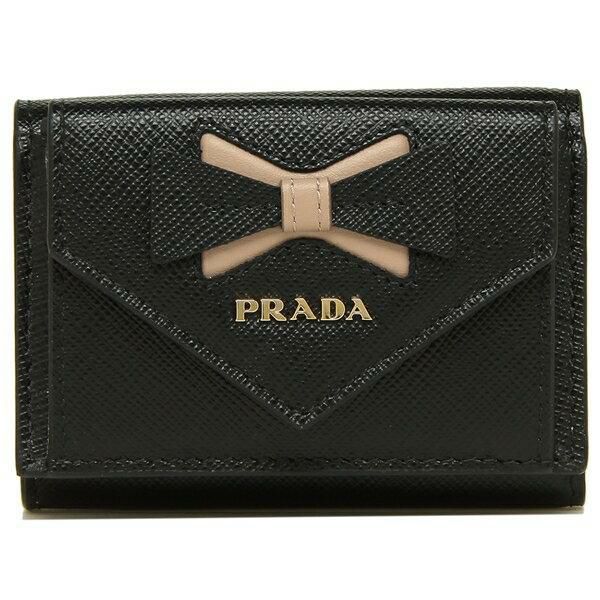 プラダ 三つ折り財布 サフィアーノ ミニ財布 リボン レディース PRADA 