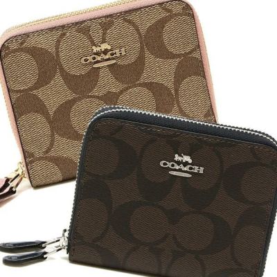 コーチ 財布 アウトレット Coach F スモール ダブルジップ アラウンド ウォレット ブロックド シグネチャーキャンバス レディース 二つ折り財布 Axes