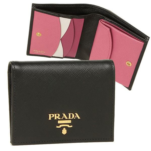 プラダ 財布 PRADA 1MV204 ZLP F061H SAFFIANO MULTICOLOR サフィアーノ レディース 二つ折り財布 NERO/IBISCO 黒