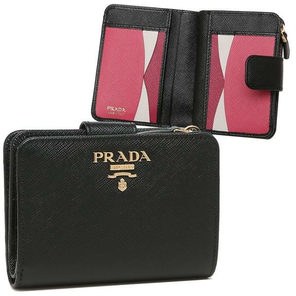 プラダ 財布 PRADA 1ML018 ZLP F061H SAFFIANO MULTICOLOR サフィアーノ レディース 二つ折り財布 無地 NERO/IBISCO 黒