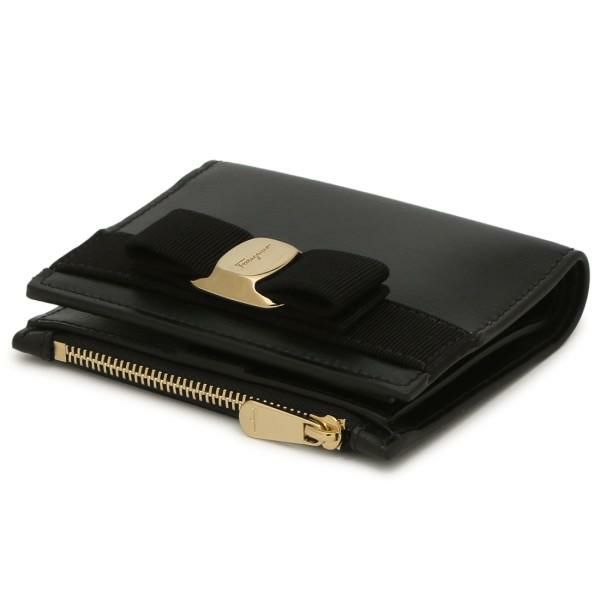 サルヴァトーレフェラガモ 財布 Salvatore Ferragamo 22E009 0734500 ヴァラ NEW VARA リボン レディース 二つ折り財布 無地 NERO 黒 詳細画像