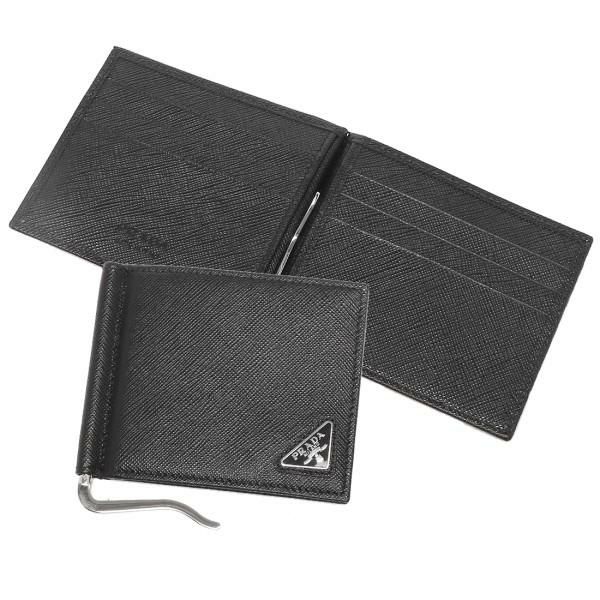 プラダ 財布 PRADA 2MN077 QHH F0002 SAFFIANO TRIANGOLO サフィアーノ カードケース マネークリップ メンズ 二つ折り財布 無地 NERO 黒