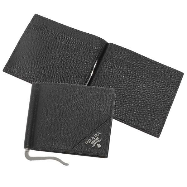 プラダ 財布 Prada 2mn077 Qme F0002 Saffiano Metal サフィアーノ メタル マネークリップ メンズ 二つ折り財布 無地 Nero 黒 Axes