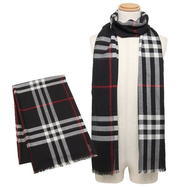 バーバリー マフラー BURBERRY 8015406 A1222 GIANT CHECK ジャイアントチェック ライトウェイトチェック 220×70cm ウール シルク スカーフ チェック NAVY 紺