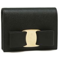 サルヴァトーレフェラガモ 財布 Salvatore Ferragamo 22D515 0725300 VARA RAINBOW ヴァラレインボー リボン ミニ財布 レディース 二つ折り財布 無地 NERO 黒