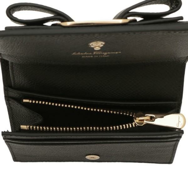 サルヴァトーレフェラガモ 財布 Salvatore Ferragamo 22D515 0725300 VARA RAINBOW ヴァラレインボー リボン ミニ財布 レディース 二つ折り財布 無地 NERO 黒 詳細画像