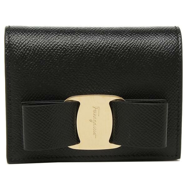サルヴァトーレフェラガモ 財布 Salvatore Ferragamo 22D515 0725300 VARA RAINBOW ヴァラレインボー リボン ミニ財布 レディース 二つ折り財布 無地 NERO 黒 詳細画像