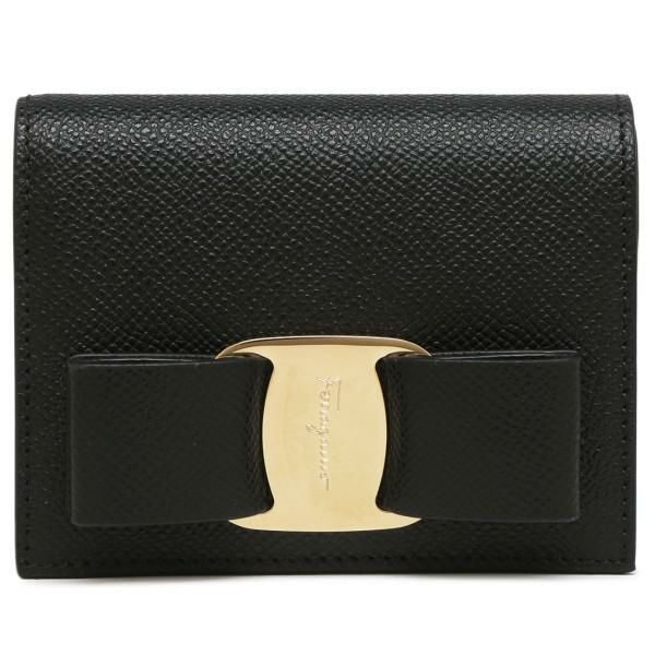 サルヴァトーレフェラガモ 財布 Salvatore Ferragamo 22D515 0725300 VARA RAINBOW ヴァラレインボー リボン ミニ財布 レディース 二つ折り財布 無地 NERO 黒 詳細画像