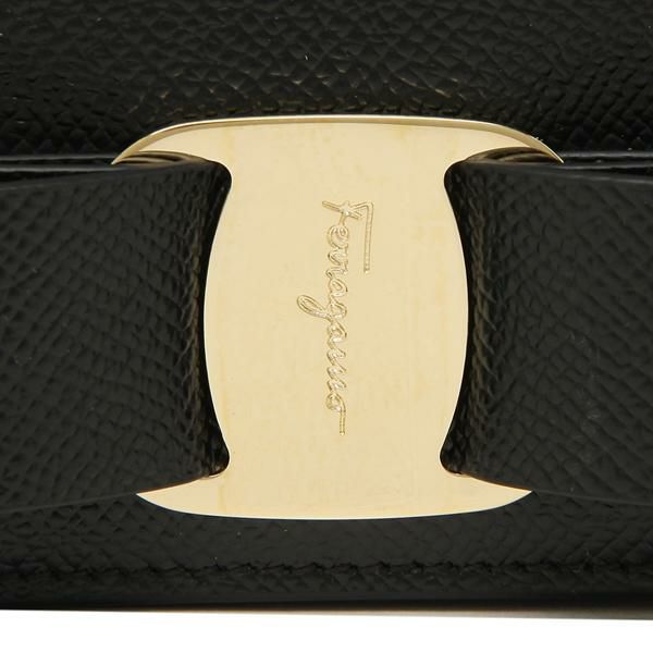 サルヴァトーレフェラガモ 財布 Salvatore Ferragamo 22D515 0725300 VARA RAINBOW ヴァラレインボー リボン ミニ財布 レディース 二つ折り財布 無地 NERO 黒 詳細画像