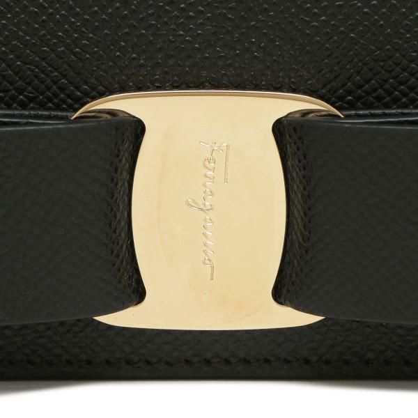サルヴァトーレフェラガモ 財布 Salvatore Ferragamo 22D515 0725300 VARA RAINBOW ヴァラレインボー リボン ミニ財布 レディース 二つ折り財布 無地 NERO 黒 詳細画像