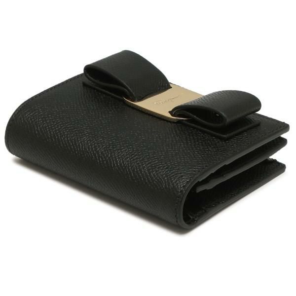 サルヴァトーレフェラガモ 財布 Salvatore Ferragamo 22D515 0725300 VARA RAINBOW ヴァラレインボー リボン ミニ財布 レディース 二つ折り財布 無地 NERO 黒 詳細画像
