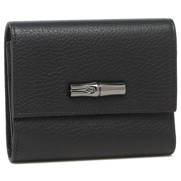 ロンシャン 財布 LONGCHAMP 3000 968 001 ROSEAU ロゾ COMPACT WALLET コンパクト ミニ財布 レディース 二つ折り財布 無地 BLACK 黒