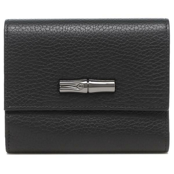 ロンシャン 財布 LONGCHAMP 3000 968 001 ROSEAU ロゾ COMPACT WALLET コンパクト ミニ財布 レディース 二つ折り財布 無地 BLACK 黒 詳細画像