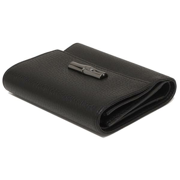 ロンシャン 財布 LONGCHAMP 3000 968 001 ROSEAU ロゾ COMPACT WALLET コンパクト ミニ財布 レディース 二つ折り財布 無地 BLACK 黒 詳細画像