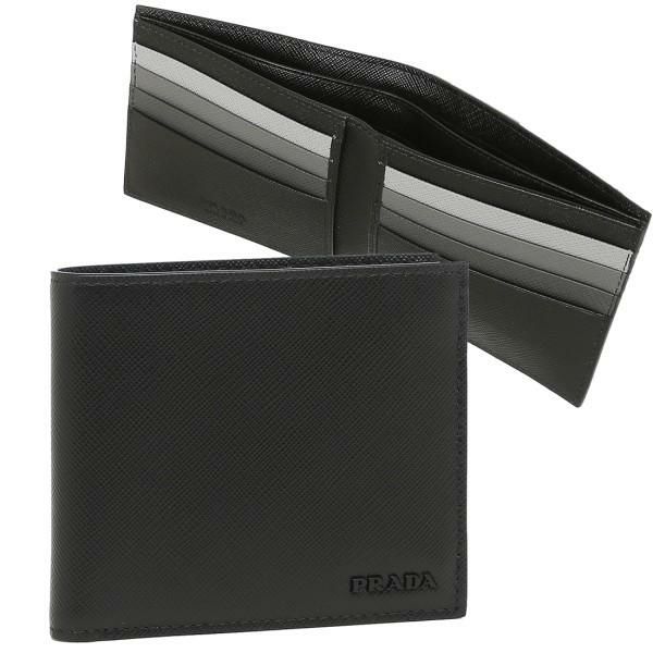 プラダ 二つ折り財布 サフィアーノマルチカラー ブラック メンズ PRADA 2MO513 ZLP F0002