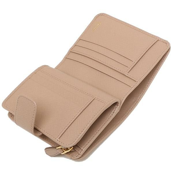 プラダ 二つ折り財布 サフィアーノトライアングルロゴ ベージュ