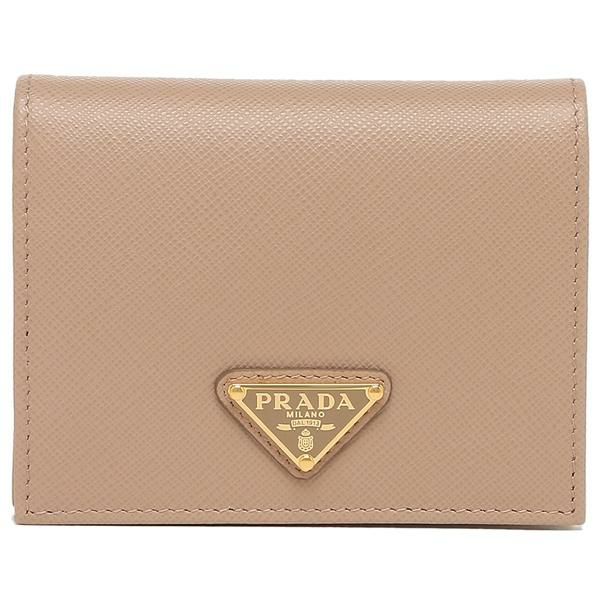 プラダ 二つ折り財布 サフィアーノトライアングルロゴ ミニ財布 ベージュ レディース PRADA 1MV204 QHH F0236 詳細画像