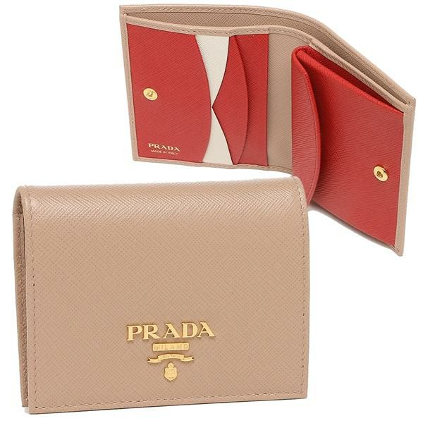 プラダ 二つ折り財布 サフィアーノマルチカラー ミニ財布 ベージュ レッド レディース PRADA 1MV204 ZLP F0KNX