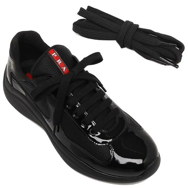 プラダ スニーカー 靴 ヴェルニーチェバイク リネアロッサロゴ ブラック メンズ PRADA 4E3400 ASZ F0002