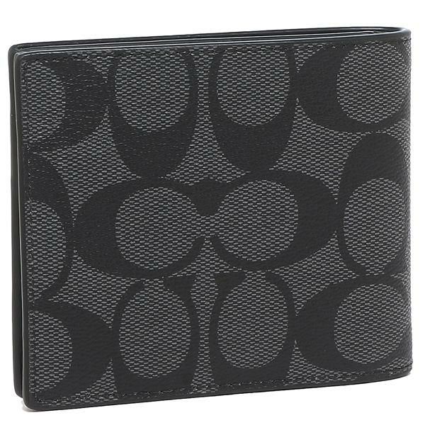 コーチ 二つ折り財布 アウトレット シグネチャー ミニ財布 ブラック メンズ COACH F66551 QBMI5 詳細画像
