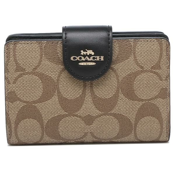 コーチ アウトレット 二つ折り財布 シグネチャー ベージュ ブラック レディース COACH C0082 IMCBI 詳細画像