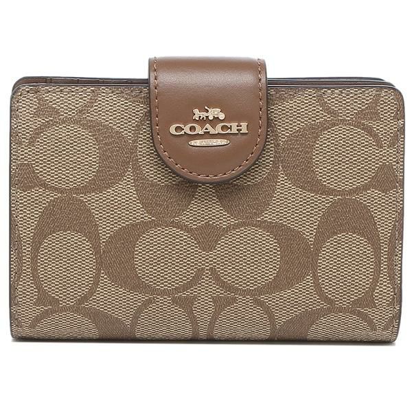 コーチ アウトレット 二つ折り財布 シグネチャー ベージュ ブラウン レディース COACH C0082 IME74 詳細画像