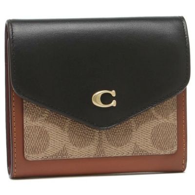 コーチ 三つ折り財布 シグネチャー ミニ財布 ベージュ ブラック レディース COACH C3156 B4NQ6