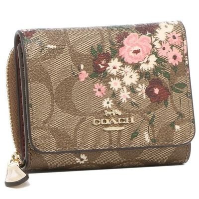 コーチ アウトレット 三つ折り財布 Signature 花柄 ミニ財布 ベージュ ピンク レディース Coach 6864 Ime7v 21春夏新作 Axes