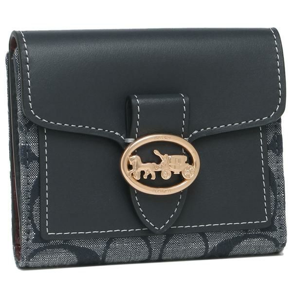 コーチ アウトレット 二つ折り財布 シグネチャー ブラック ブルー レディース COACH C4103 IMDEI