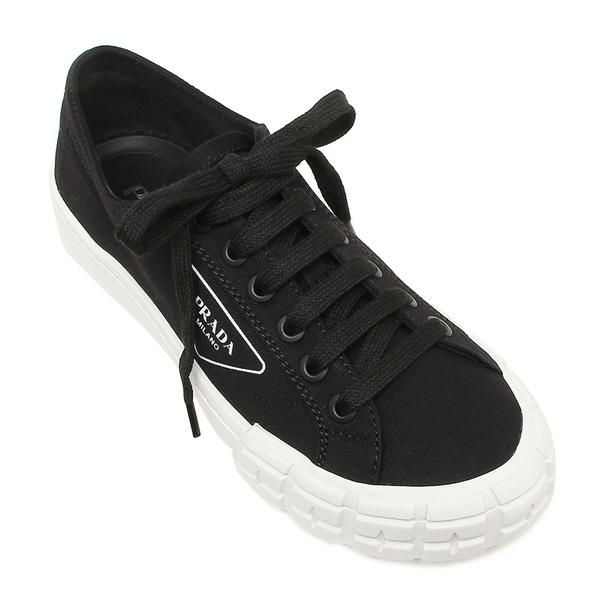 プラダ スニーカー ギャバジン トライアングルロゴ ブラック ホワイト メンズ PRADA 2EG302 GUD F0967
