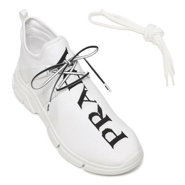 プラダ スニーカー 靴 シューズ ニットファブリック ロゴ ホワイト ブラック メンズ PRADA 4E3492 3LD8 F0964
