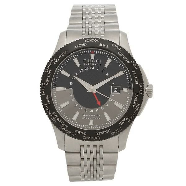 グッチ 腕時計 Gタイムレス オートマチック GMT ブラック/シルバー メンズウォッチ【お取り寄せ商品】