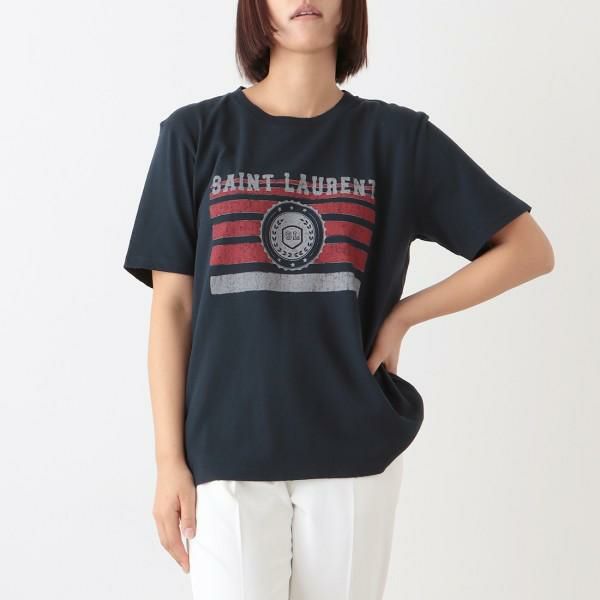 サンローランパリ Tシャツ トップス ロゴ ネイビー レディース SAINT LAURENT PARIS 668815 YB2UH 4472