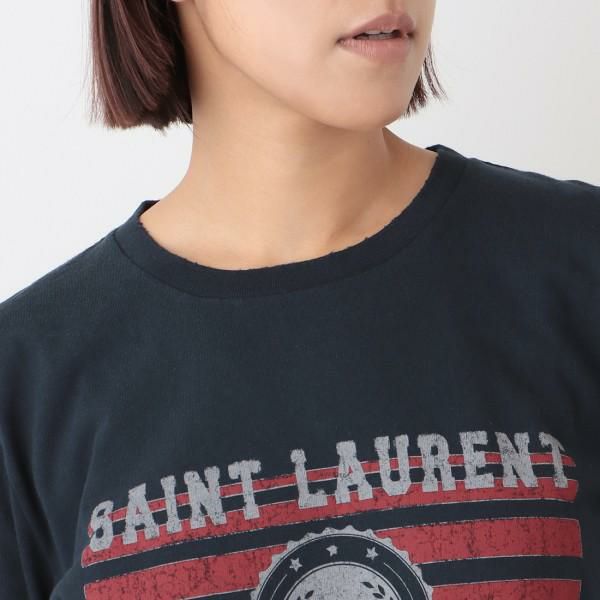 サンローランパリ Tシャツ トップス ロゴ ネイビー レディース SAINT LAURENT PARIS 668815 YB2UH 4472 詳細画像