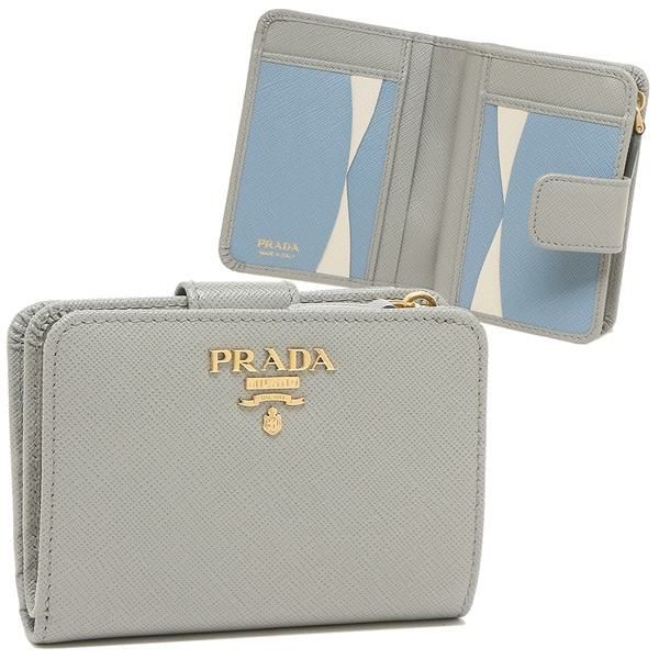 プラダ 二つ折り財布 サフィアーノ Sサイズ グレー ベージュ レディース PRADA 1ML018 ZLP F0NNT