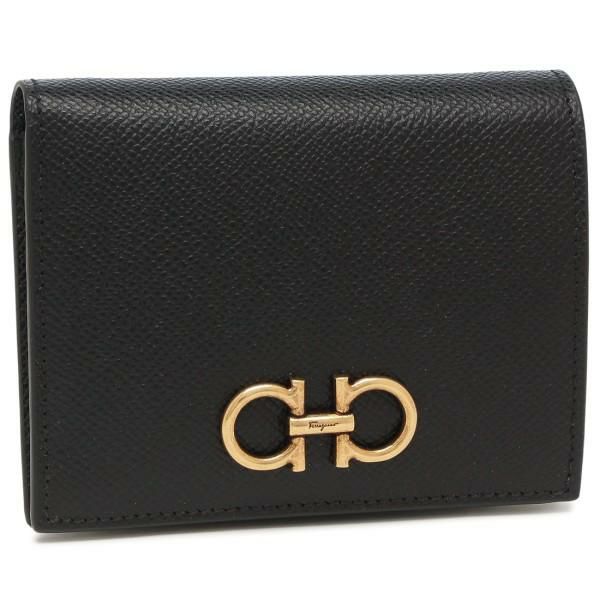 サルヴァトーレフェラガモ 二つ折り財布 ガンチーニ コンパクト財布 ブラック レディース Salvatore Ferragamo 22D780 0726512 NERO