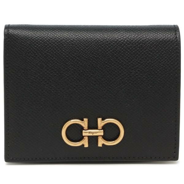 サルヴァトーレフェラガモ 二つ折り財布 ガンチーニ コンパクト財布 ブラック レディース Salvatore Ferragamo 22D780 0726512 NERO 詳細画像