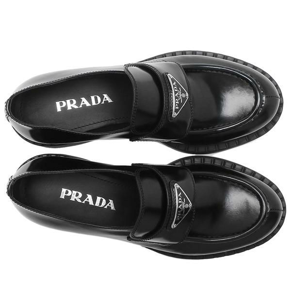 プラダ 靴 ローファー チョコレート シューズ ブラッシュドレザー ブラック レディース PRADA 1D246M ULS B050 F0002 詳細画像