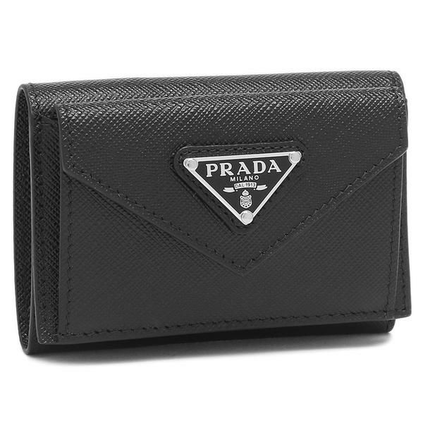 プラダ 三つ折り財布 サフィアーノトライアングルロゴ ミニ財布 ブラック レディース PRADA 1MH021 QHH F0632