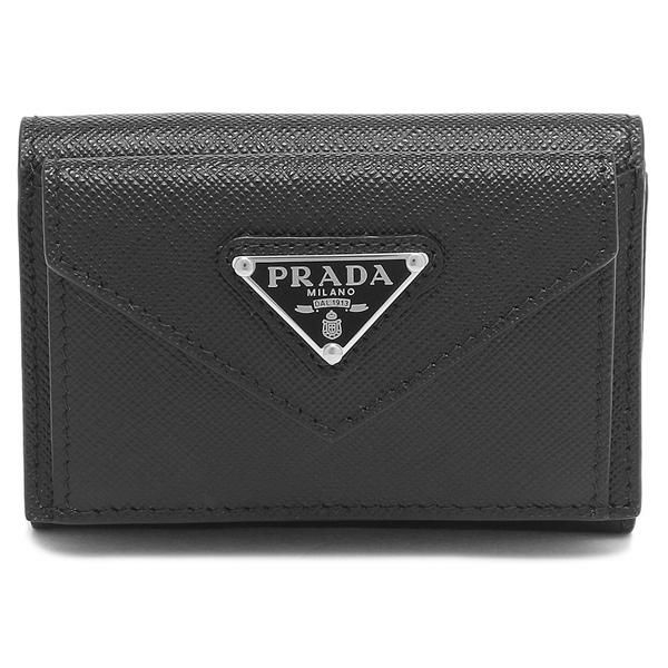 プラダ 三つ折り財布 サフィアーノトライアングルロゴ ミニ財布 ブラック レディース PRADA 1MH021 QHH F0632 詳細画像