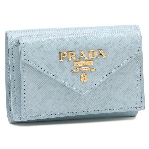 プラダ 三つ折り財布 サフィアーノメタルオロ ミニ財布 ブルー レディース PRADA 1MH021 QWA F0076