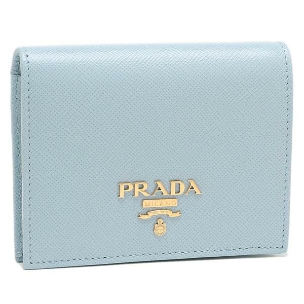 プラダ 二つ折り財布 サフィアーノメタルオロ ブルー レディース PRADA 1MV204 QWA F0076