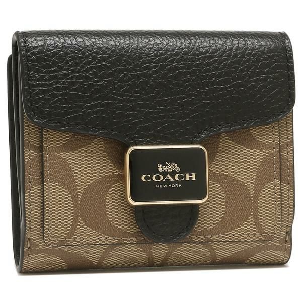 コーチ アウトレット 二つ折り財布 シグネチャー ベージュ ブラック レディース COACH C7805 IMLOV