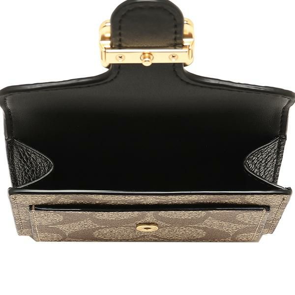 コーチ アウトレット 二つ折り財布 シグネチャー ベージュ ブラック レディース COACH C7805 IMLOV 詳細画像