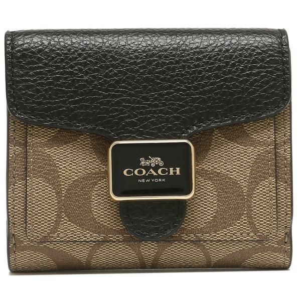 コーチ アウトレット 二つ折り財布 シグネチャー ベージュ ブラック レディース COACH C7805 IMLOV 詳細画像