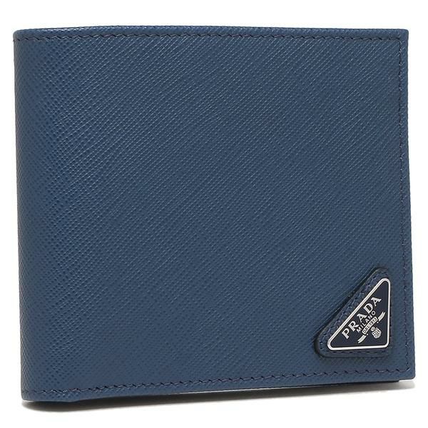 プラダ 二つ折り財布 サフィアーノ トライアングルロゴ ブルー メンズ PRADA 2MO513 QHH F0016