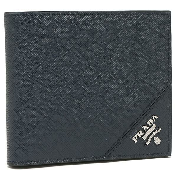 プラダ 二つ折り財布 サフィアーノ ロゴ ネイビー メンズ PRADA 2MO513 QME F0216